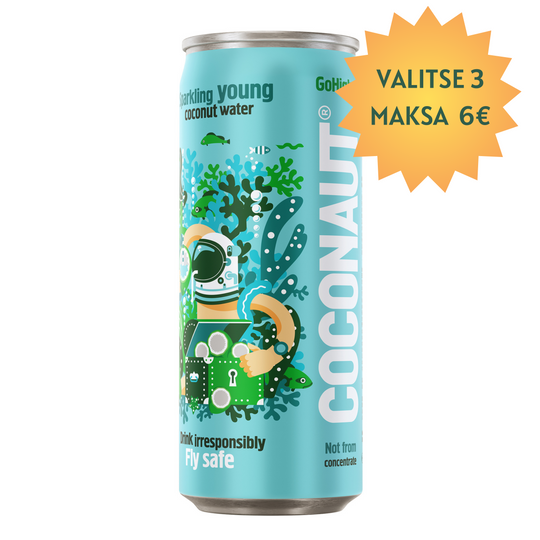 Coconaut® vesi GoHigher! Hiilihapollinen kookosvesi HUOM viimeinen käyttöpäivä 15.9.2024